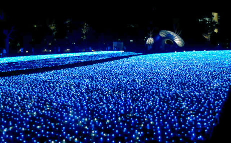 Sea of neon blue lights